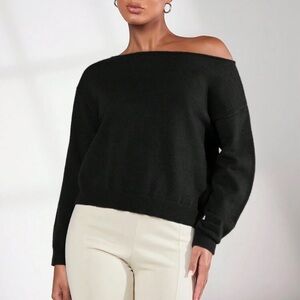 Women's Off the Shoulder Long Sleeve Sweater Black Size 8/10 Large BRAND NEW